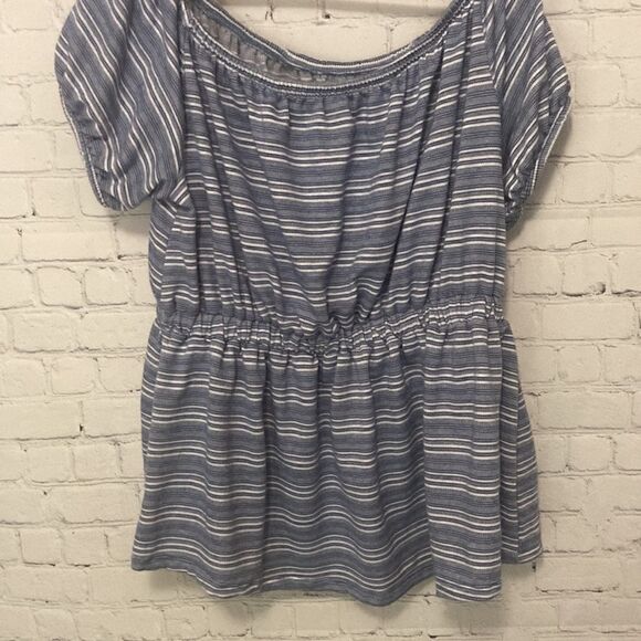 Lane Bryant Womens 14/16 chambray off the shoulder peplum drawstring waist top - Picture 6 of 8